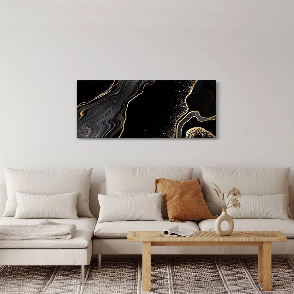 Obraz - Čierno-zlatý mramor (120x50 cm)