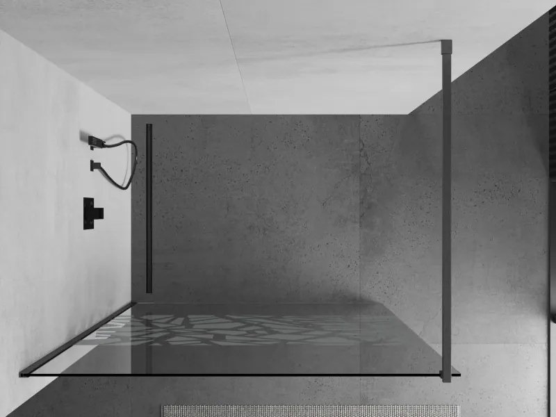 Mexen Kioto, sprchová zástena Walk-In 90 x 200 cm, 8mm číre sklo biely vzor, grafitový profil, 800-090-101-66-85