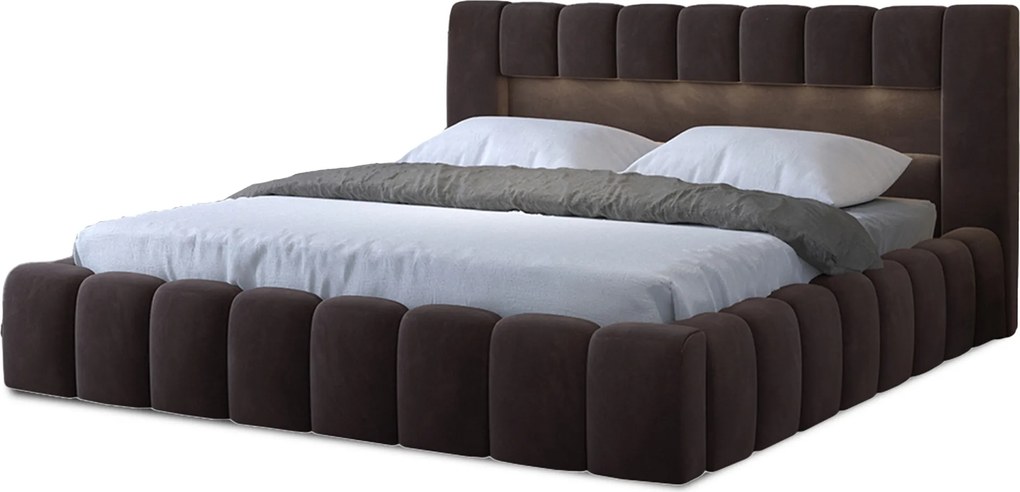 Manželská posteľ 180 cm Luxa (tmavohnedá) (s roštom, úl priest. a Led)