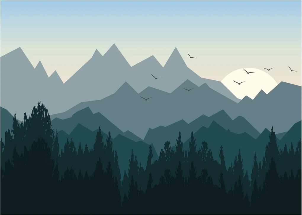 Sklenený obraz - Hory pohľadom grafika (70x50 cm)