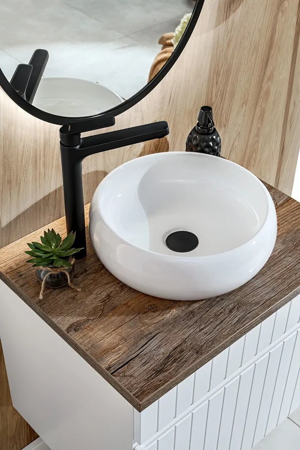 Závěsná umyvadlová skříňka Iconic se zápustným umyvadlem 80 cm bílá