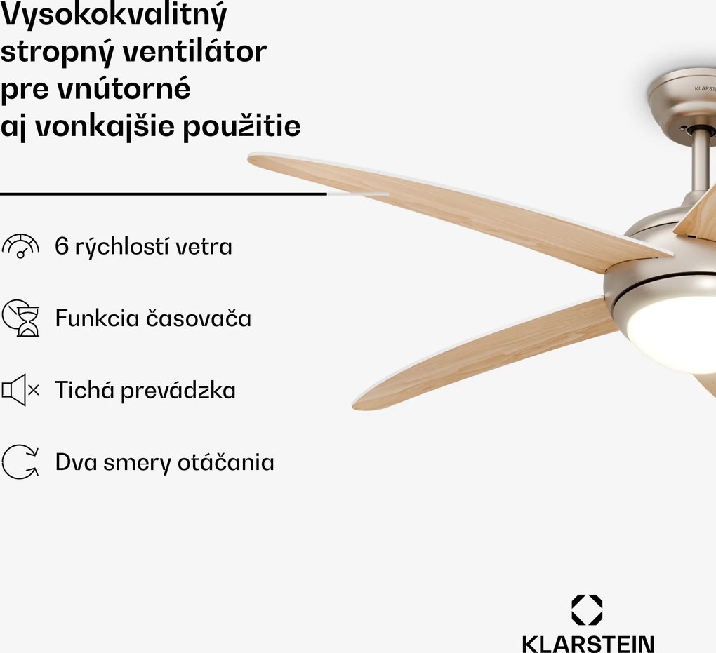Klarstein Bolero stropný ventilátor so svetlom | 132 cm | 35 W | Tichá prevádzka | Drevo