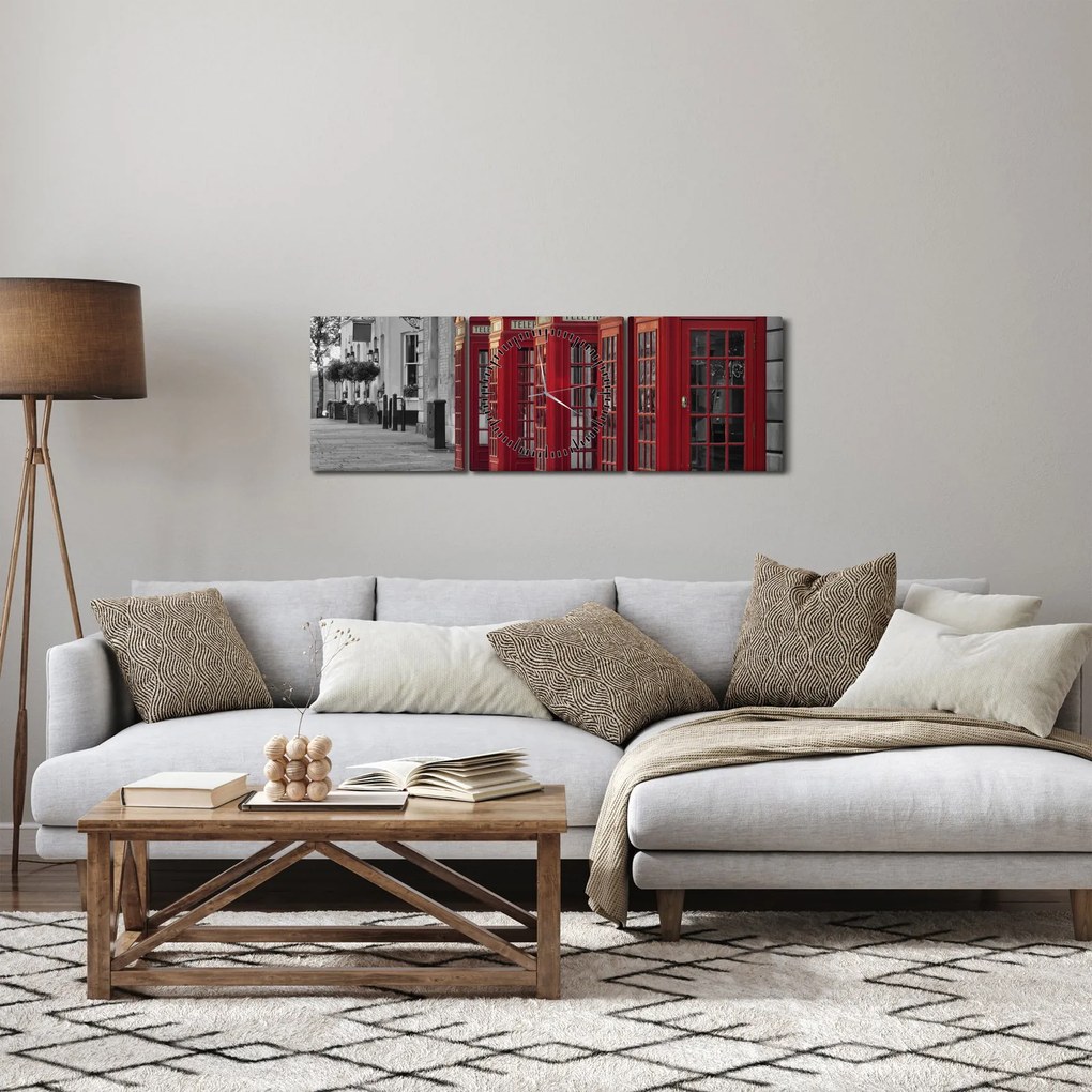 Obraz - Londýnske telefónne búdky (s hodinami) (90x30 cm)
