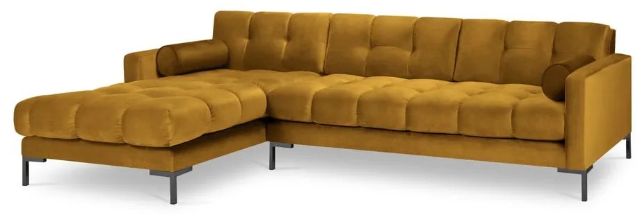 Žltá zamatová rohová pohovka Cosmopolitan Design Bali, ľavý roh