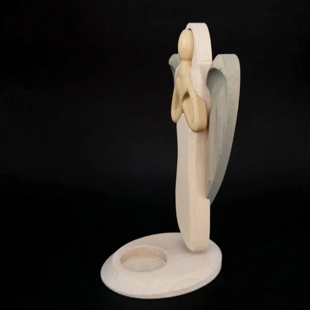 AMADEA Drevený svietnik anjel so srdcom, farebný, výška 25 cm
