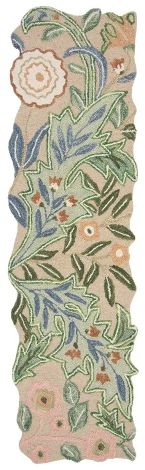 Zelený ručne tkaný vlnený behúň 60x230 cm Bryony Shaped Floral – Flair Rugs