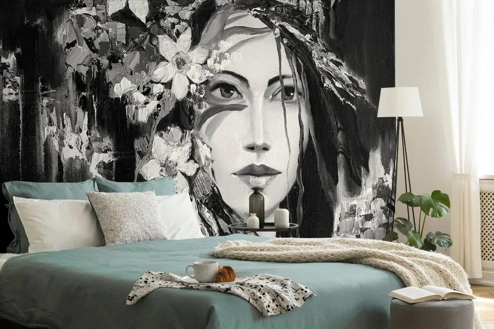 Samolepiaca tapeta čiernobiela originálna maľba ženy - 450x300