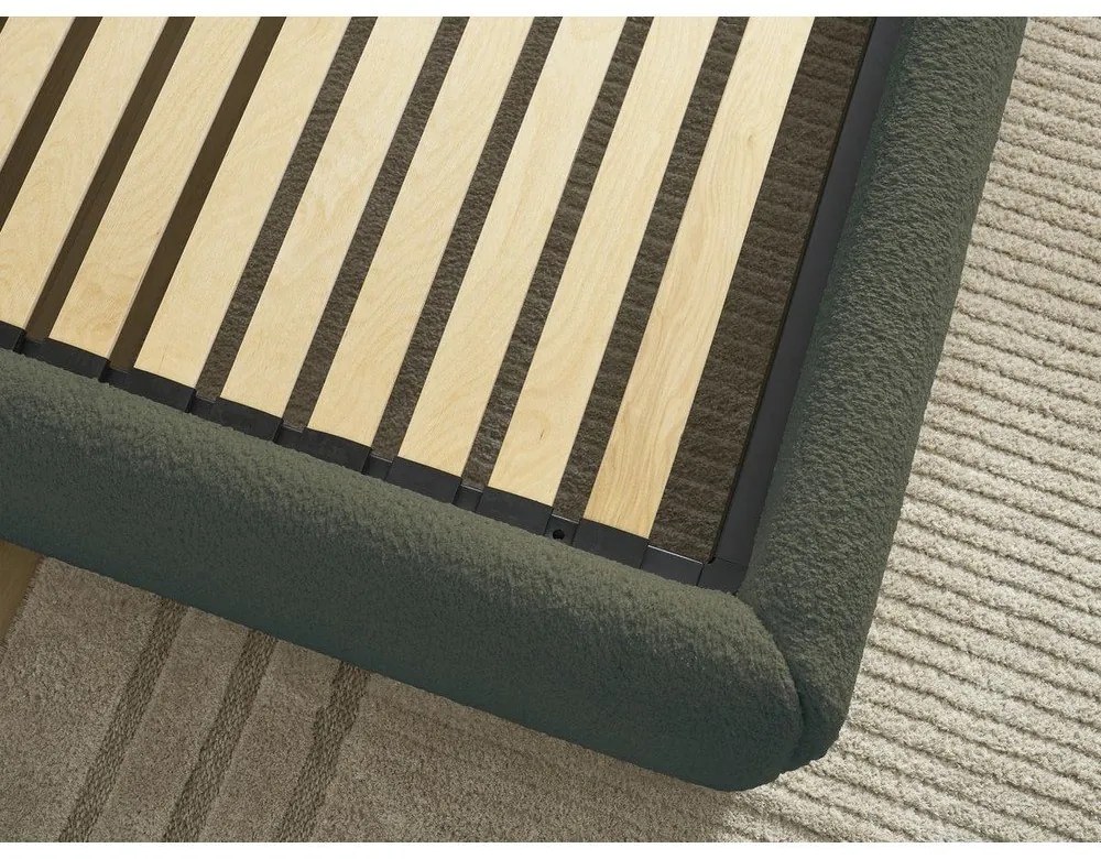 Tmavozelená čalúnená dvojlôžková posteľ s úložným priestorom/bez čela s roštom 180x200 cm Inera – Bobochic Paris