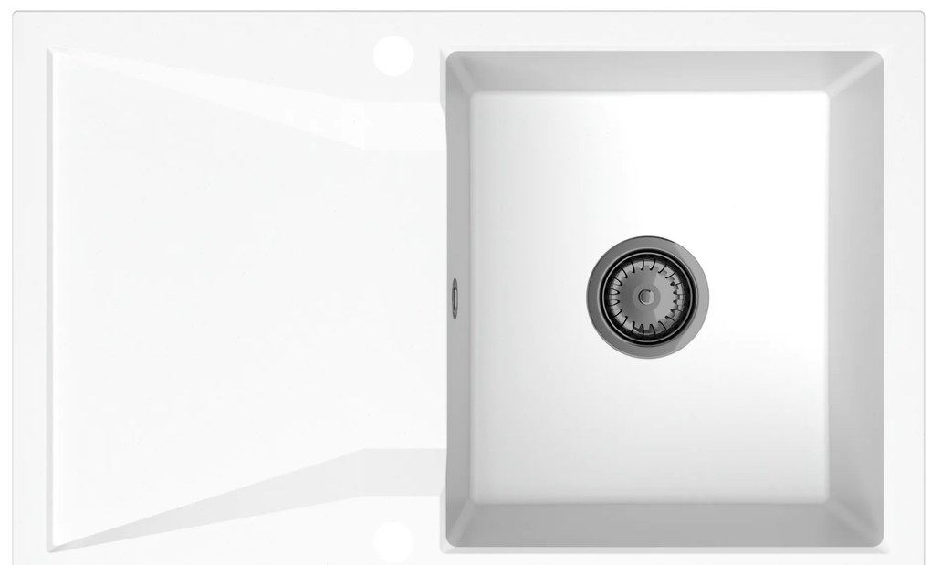 Sink Quality Obsidian, kuchynský granitový drez 790x500x210 mm + čierny sifón, biela, SKQ-OBS.W.1KDO.XB