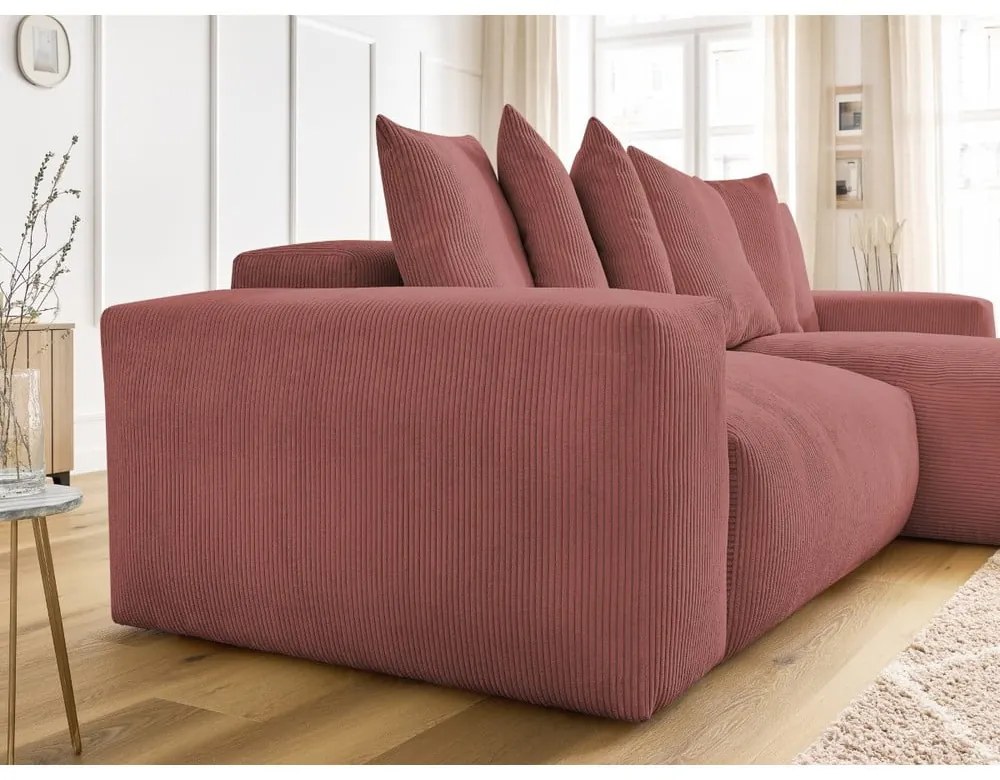 Ružová menčestrová rozkladacia/s úložným priestorom rohová pohovka Voltaire – Bobochic Paris