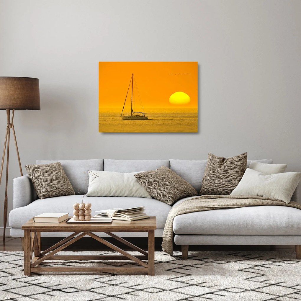Sklenený obraz - Loďka uprostred mora (70x50 cm)
