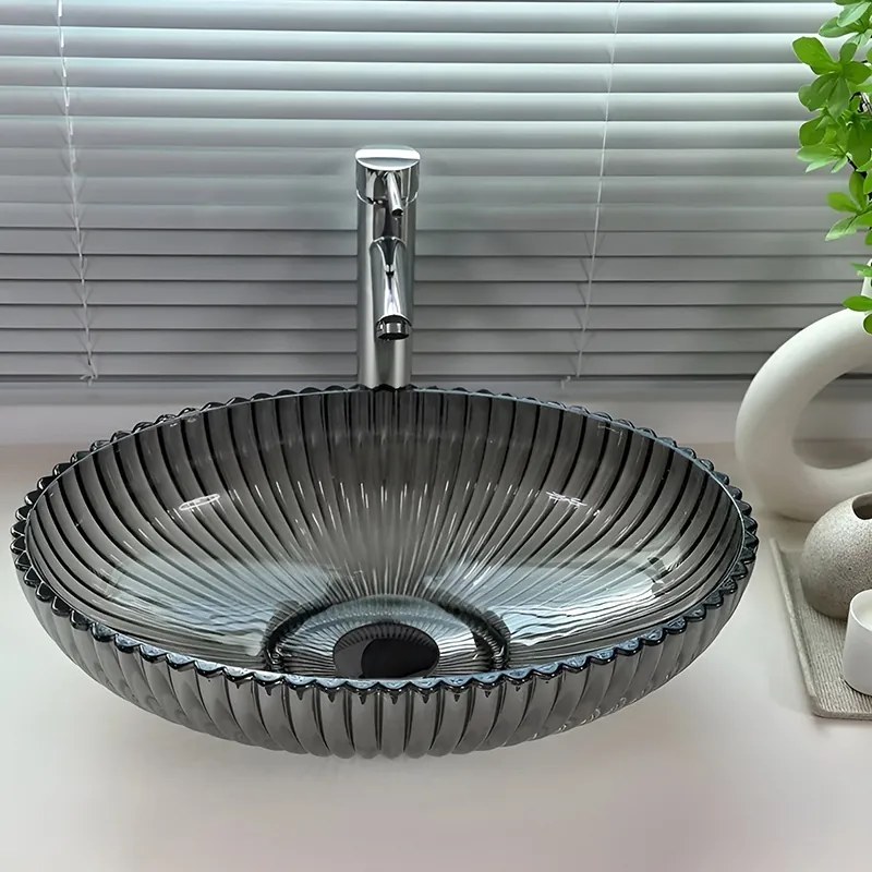 BPS-koupelny Sklenené umývadlo na dosku HYD-BRT3-BL-PL-510 51x35 cm, platina lesk