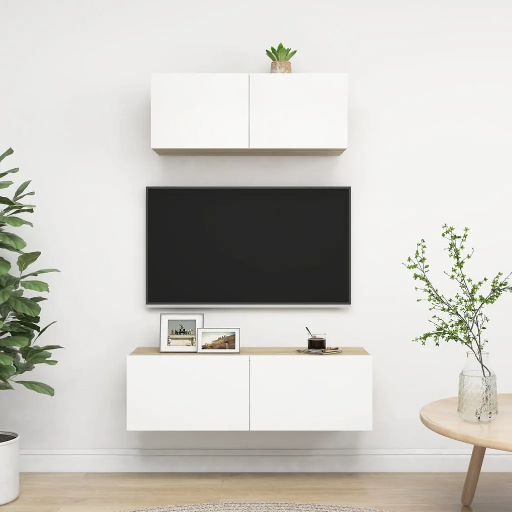 vidaXL 2-dielna súprava TV skriniek biela a dub sonoma drevotrieska
