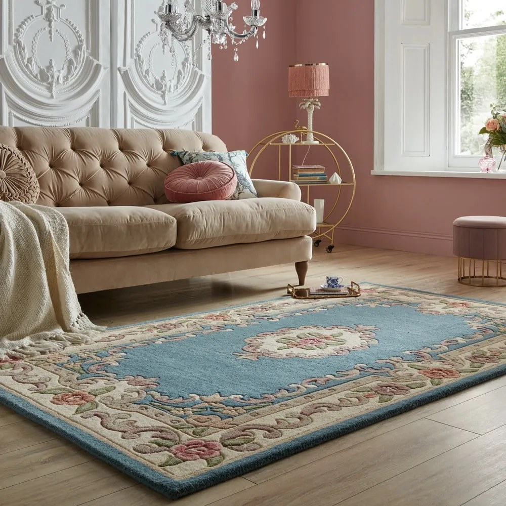 Modrý koberec z vlny Flair Rugs Aubusson, 120 × 180 cm