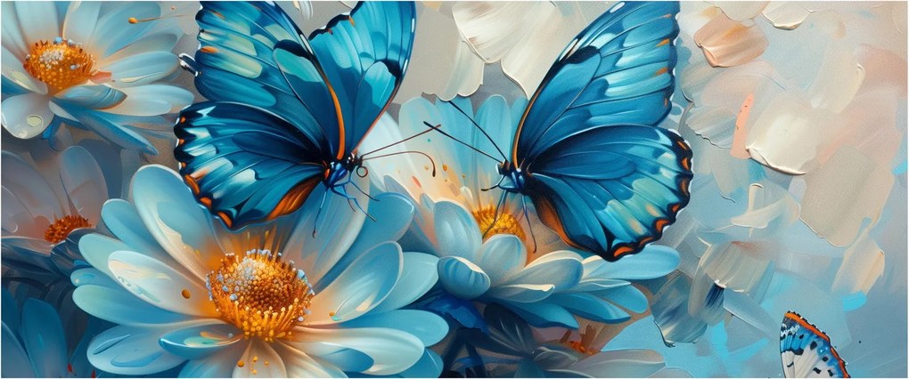 Obraz - Modrí motýle (120x50 cm)