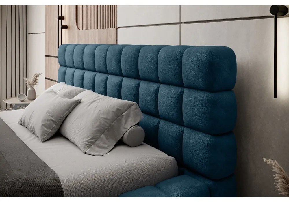 Modrá čalúnená dvojlôžková posteľ s úložným priestorom s roštom 180x200 cm Dizzle – ELTAP