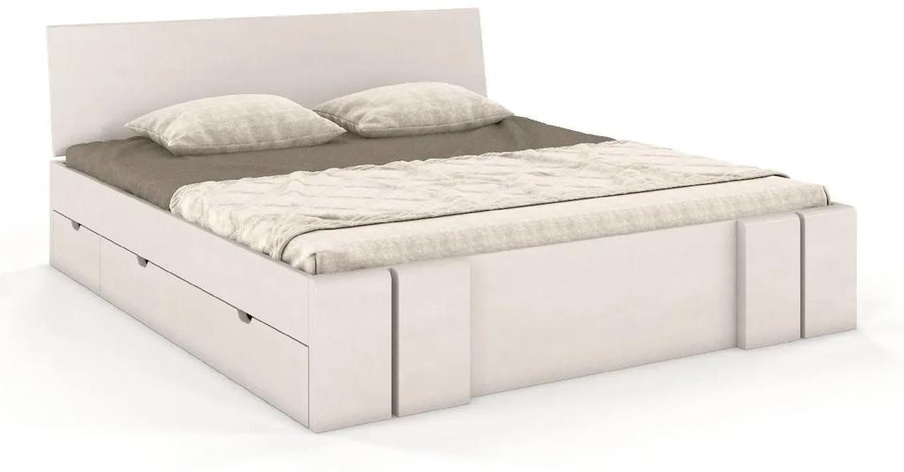 drevko Masívna posteľ s úložným priestorom Vestre buk - biela Rozmer postele: 140 x 200 cm