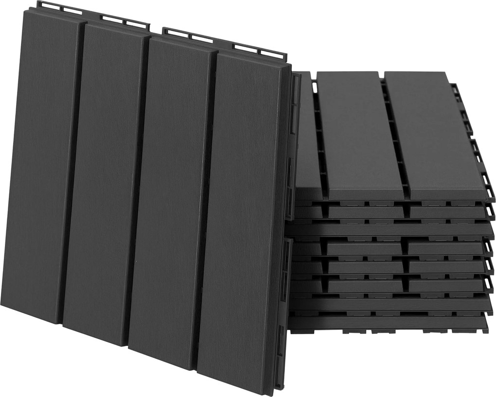 Outsunny Terasové dlaždice 30 x 30 cm 9 kusov 0,81 m² Click dlaždice Balcónové dlaždice s Click systémom a odtokovou funkciou pre terasu a balkón čier