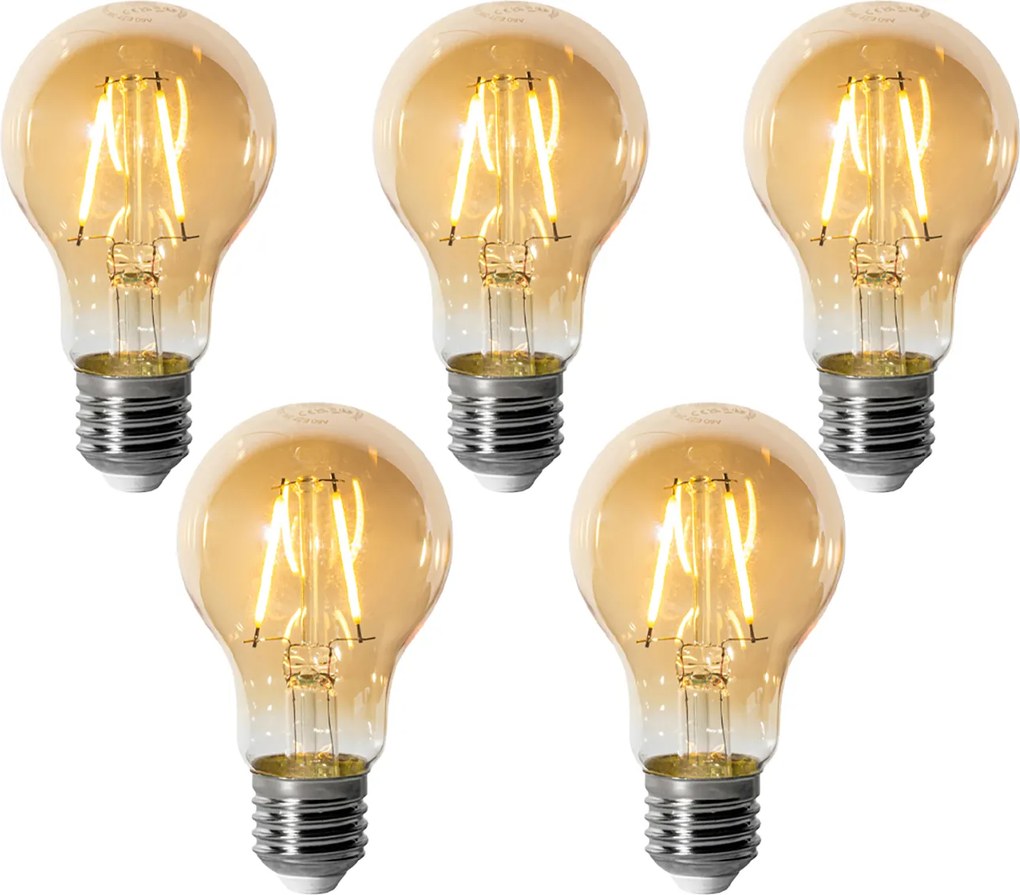 Sada 5 stmievateľných LED žiaroviek E27 A60 zlatá 3W 310 lm 2200K