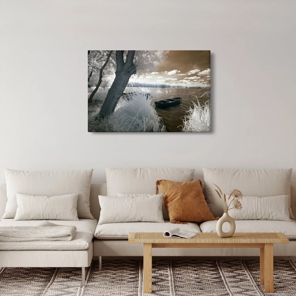 Obraz loďky na jazere (90x60 cm)