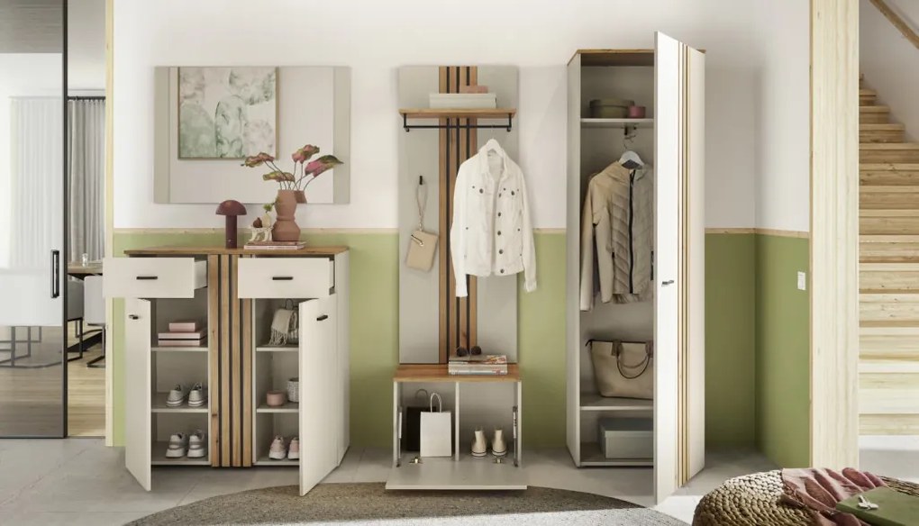 Predsieňová šatníková skriňa Lima, béžová kašmír/dub evoke