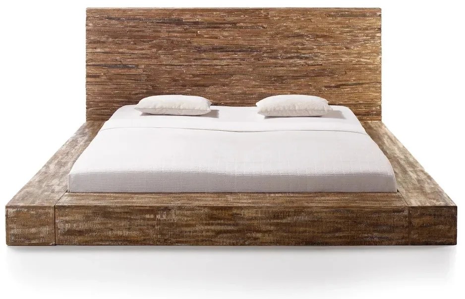 furniture-nabytek.cz - Masivní postel z mangového dřeva, pruhovaná, lakovaná, hnědá