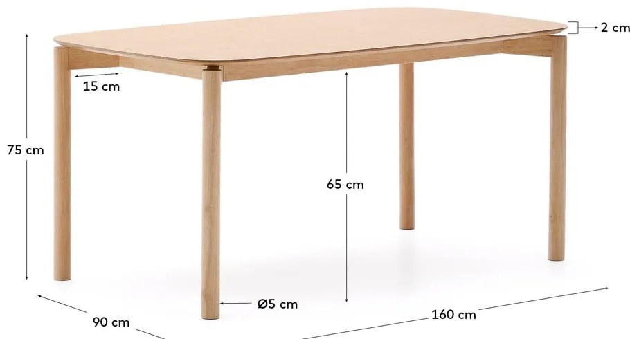 Jedálenský stôl v dekore jaseňa 90x160 cm Indara – Kave Home