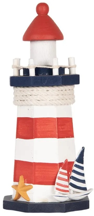 Bielo-červená drevená dekorácia maják Lighthouse Nautic - Ø 9*19 cm