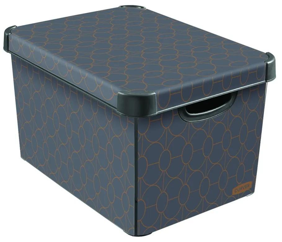 Tmavosivá úložná škatuľa s vekom Curver Art Deco, 22 l