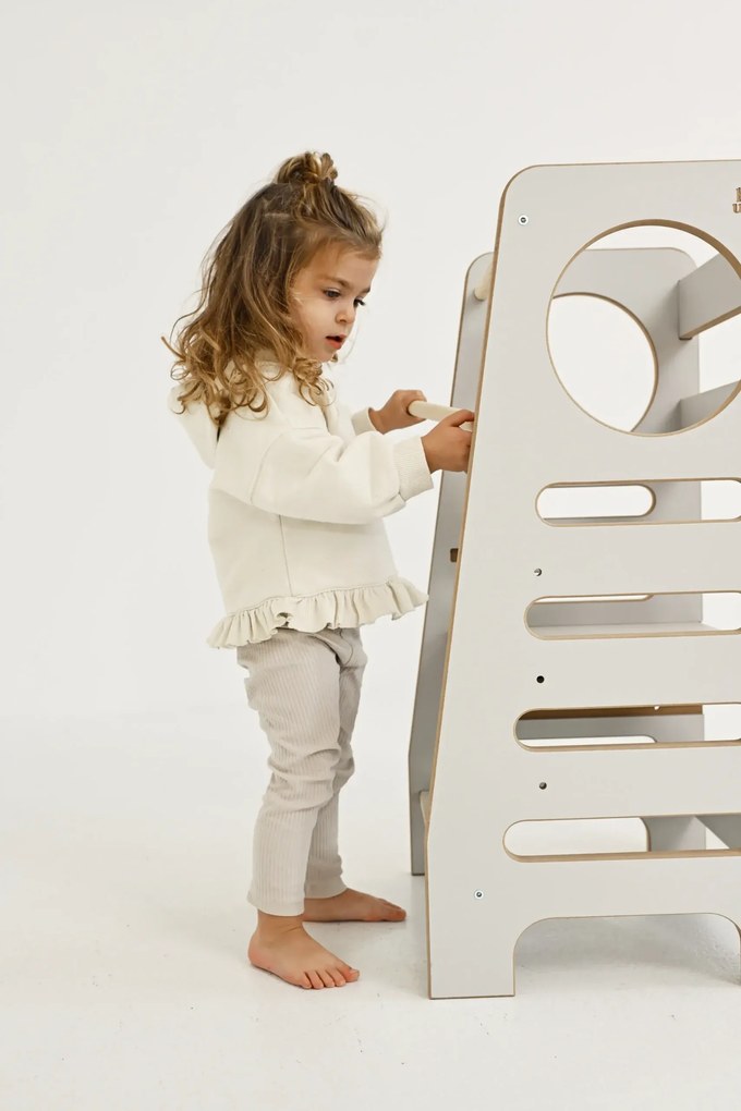 Montessori učiaca detská veža stredná šedá