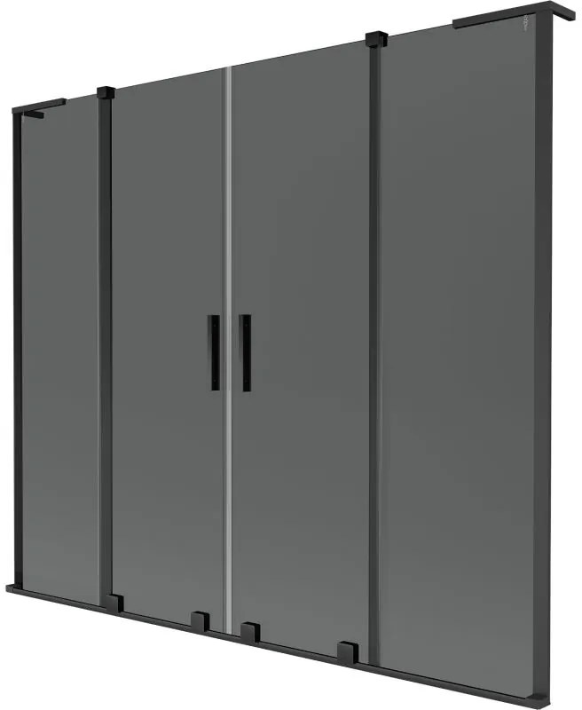 Mexen Velar L Duo, 2-krídlová posuvná vaňová zástena 200 x 150 cm, 8mm šedé sklo, čierna matná, 896-180-003-42-70