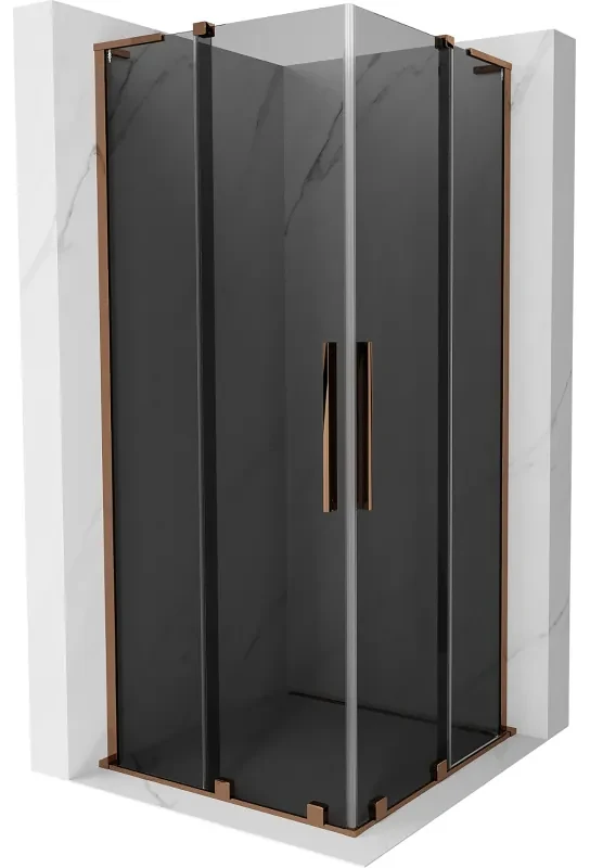 Mexen Velar L Duo, sprchový kút s posuvnými dverami 90 x 90 cm, 8mm šedé sklo, ružové zlato, 871-090-090-02-43-60