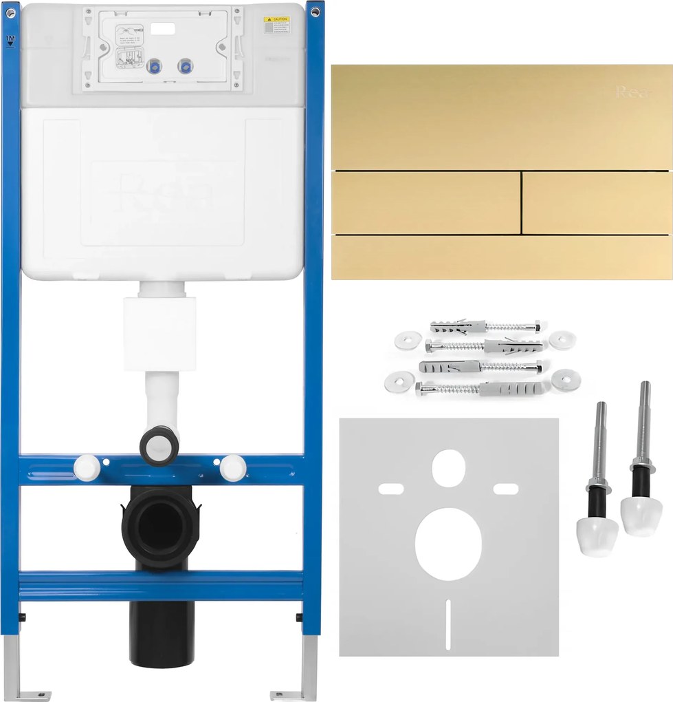 Rea Rea, podomietkový WC systém K011A-Q + zlaté matné splachovacie tlačidlo typ T, KPL-E0055