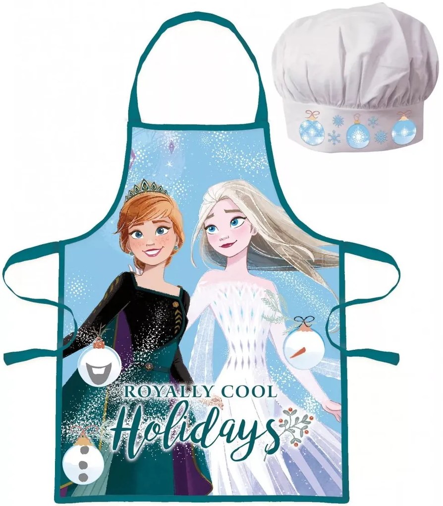 Vianočná zástera s kuchárskou čiapkou Ľadové kráľovstvo - Frozen - 2 diely - pre deti 3 - 8 rokov