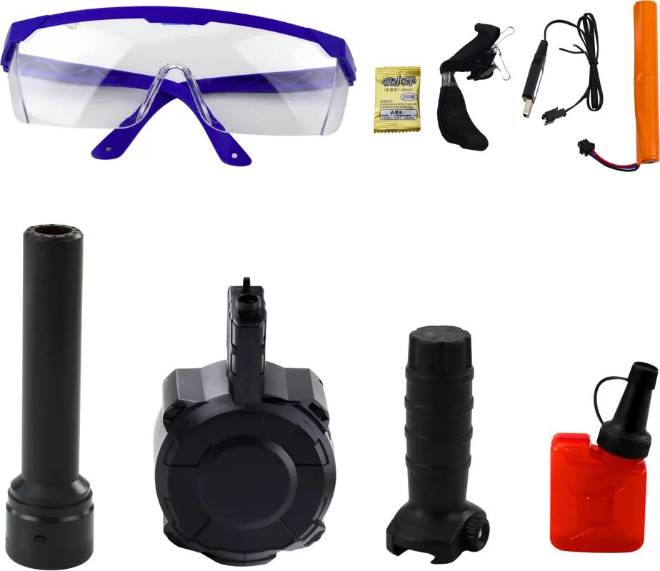 LEAN Toys Puška AK na vodné guľôčky hydrogél s mieridlom a okuliarmi 96 cm