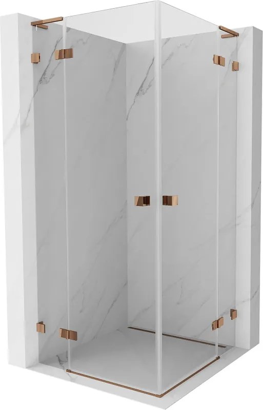Mexen Lunar, L Duo výklopný sprchový kút 80 x 80 cm, 8mm číre sklo, profil ružové zlato, 834L-080L-080P-60-00