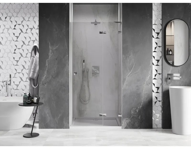 Mexen, Mexen Lunar L Otočné pravé sprchové dvere 125 cm, priehľadné, chróm - 834L-125-000-01-00-P