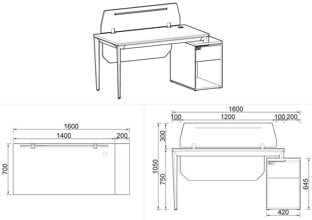 Kancelársky stôl so skrinkou Houseland Profit Max 03 1607 dub/biely
