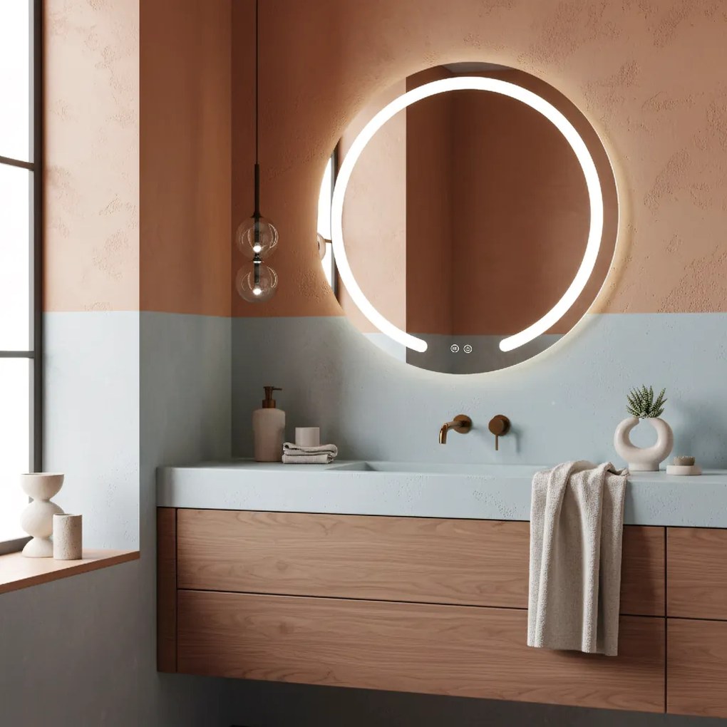 Rea Zrkadlo Modern ⌀80 cm s vyhrievaním a regulovateľným LED osvetlením HOM-00906