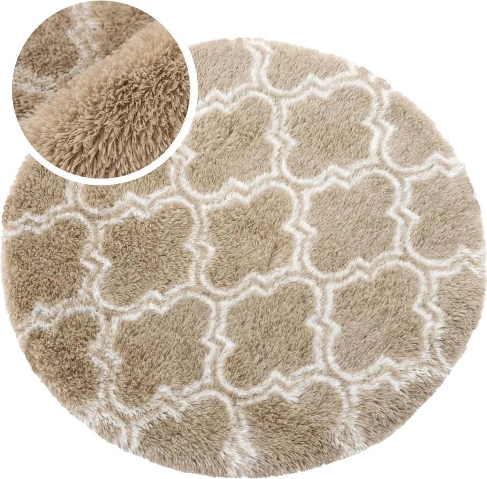 Béžový okrúhly vzorovaný koberec shaggy Decor Latern Rozmer: 120 cm