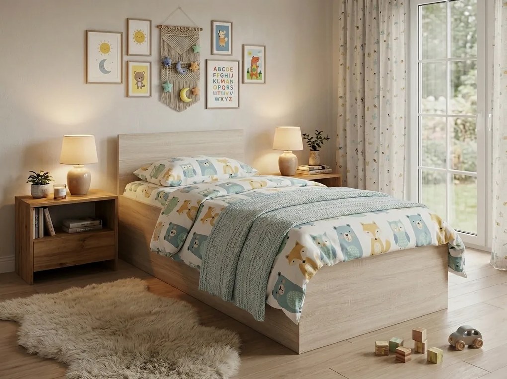 Posteľ SOFIA 80 x 200 cm, dub sonoma Rošt: S lamelovým roštom, Matrac: Matrac DELUXE 10 cm