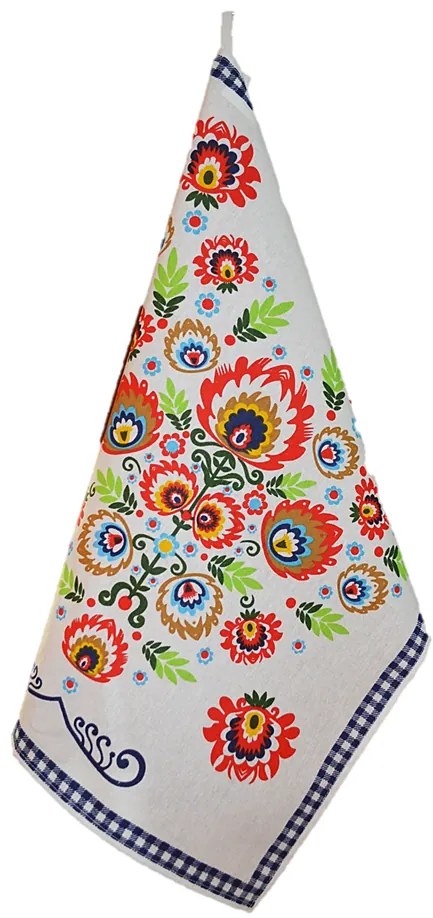 Kuchynská utierka Folk 50x60 cm bavlnená s pútkom – červená, modrá, žltá, zelená Farba: 4.Žltá