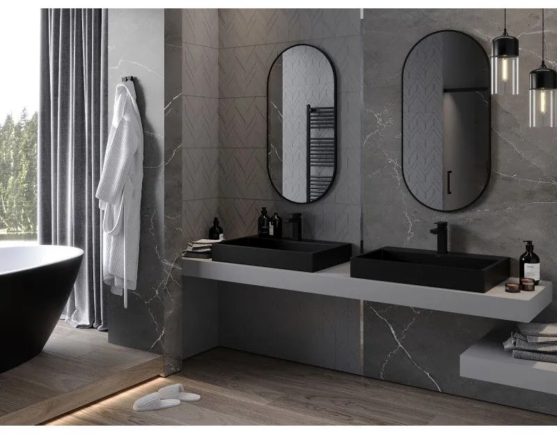 Mexen Loft, oválne kúpeľňové zrkadlo 100 x 50 cm, farba rámu čierna matná, 9851-100-050-000-70