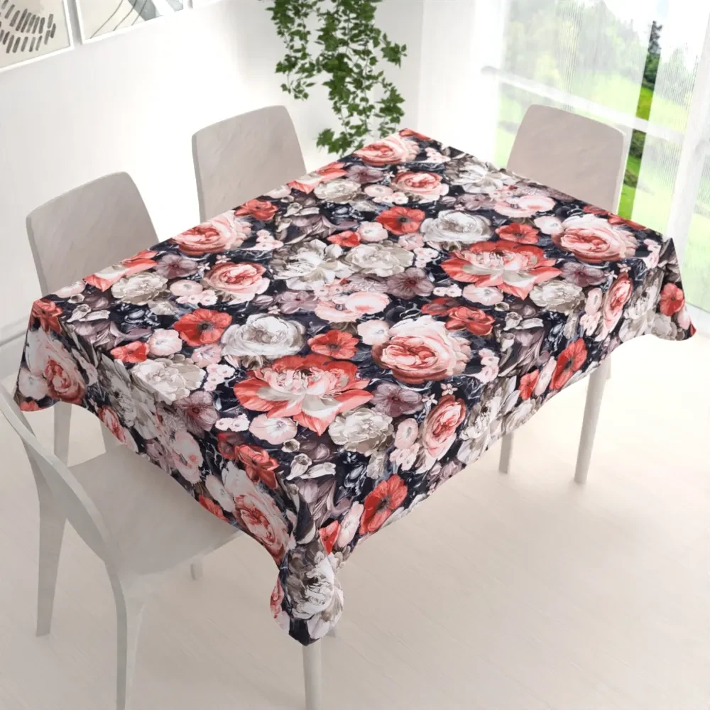 Biante Zamatový obdĺžnikový obrus Tamara TMR-018 Červené kvety 120x140 cm