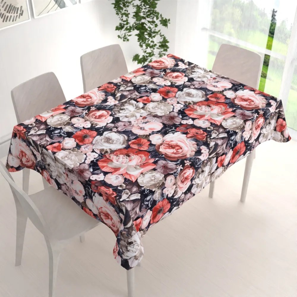 Biante Zamatový obdĺžnikový obrus Tamara TMR-018 Červené kvety 60x100 cm
