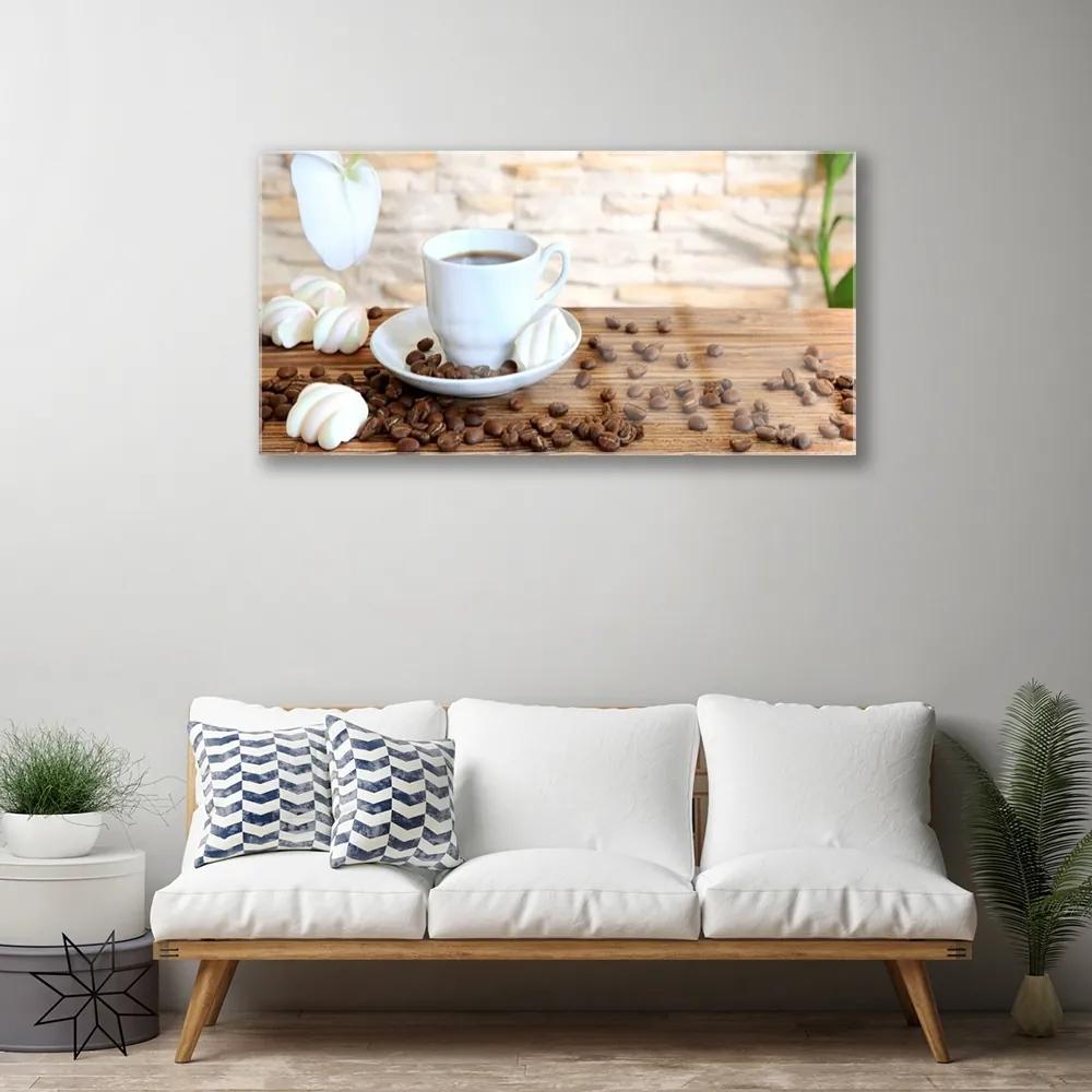Obraz plexi Hrnček káva zrnká kuchyňa 100x50 cm