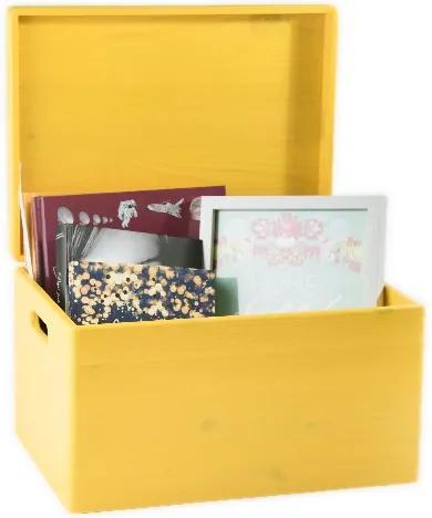 ČistéDrevo Dřevěný box s víkem 40x30x23 cm - žlutý