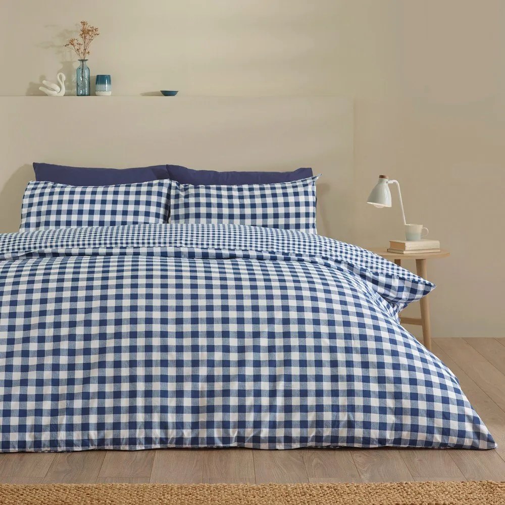 Tmavomodré obliečky na jednolôžko 135x200 cm Bamford Gingham Check – Catherine Lansfield