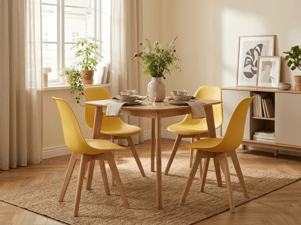 Horčicová stolička KITO s bukovými nohami