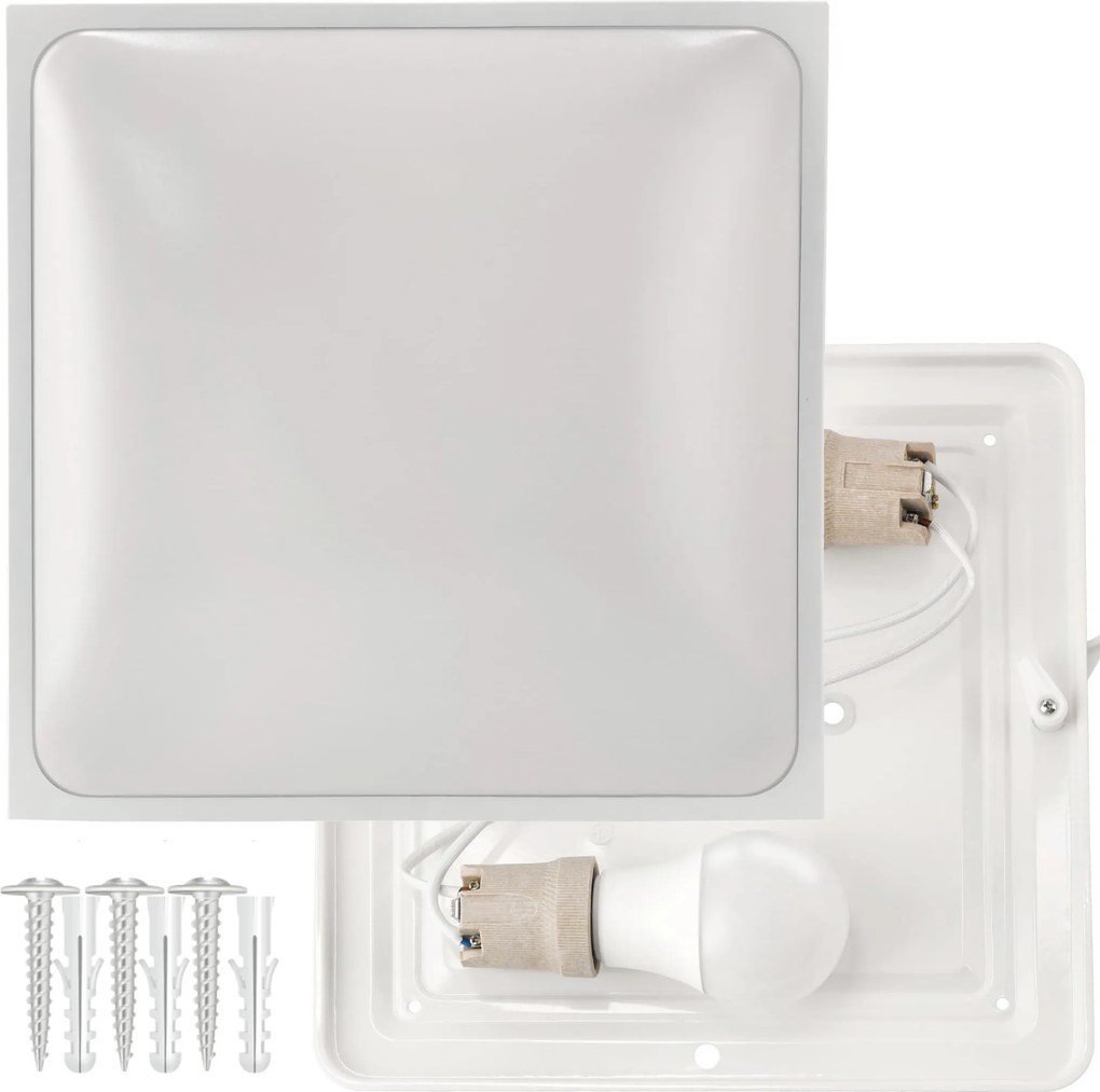 ECOLIGHT LED stropné svietidlo 2xE27 štvorcové biele + 2x E27 10W neutrálna biela žiarovka
